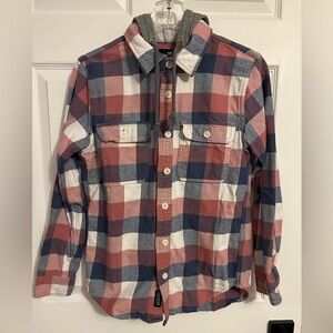 Hollister Men's XS Casual Plaid Shirt with Hood - Pink, Blue, and White